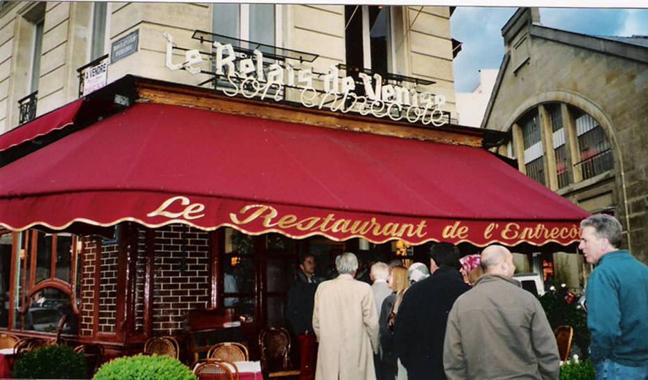 My favorite restaurant above. It is in Paris two blocks from the Concord Layfayett Hotel.Inexpensive! Great atmosphere.No reservation, must wait on line - 20 to 30 minutes. One meal - Entrecote Steak and Frites - Delicious! Served with excellent wine -they keep serving more wine and steak until you say otherwise As for the deserts - the very best.